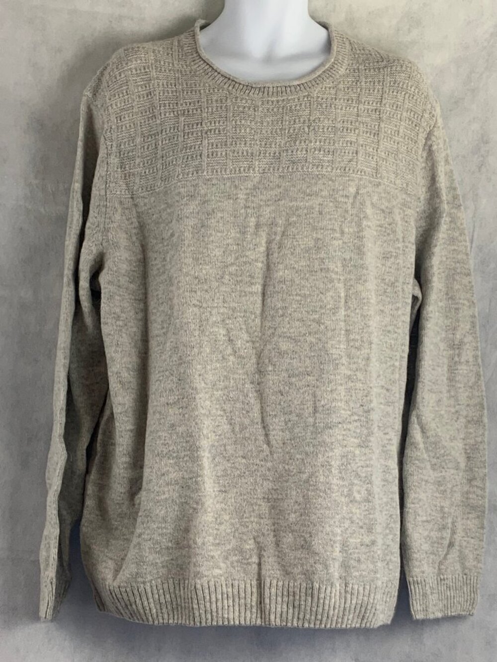Tasso Elba Men's Acrylic Wool Blend Textured Pullover Sweater, Light Gray, XXL